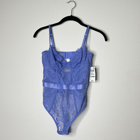 INC International Concepts Sheer Lace Bodysuit G-String in Lolite‎ Sz S - Picture 2 of 8